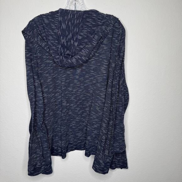 Talbots 2X Open Front Cardigan Navy Blue White Stripe 100% Cotton Lightweight - Picture 2 of 7